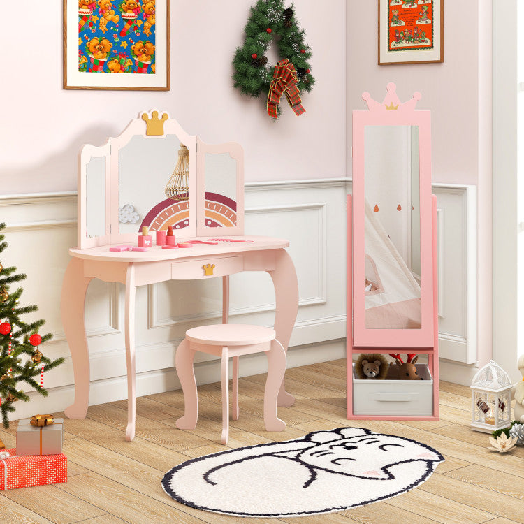 Full-Length Kids Jewelry Armoire Cabinet with Storage – Free-Standing Design