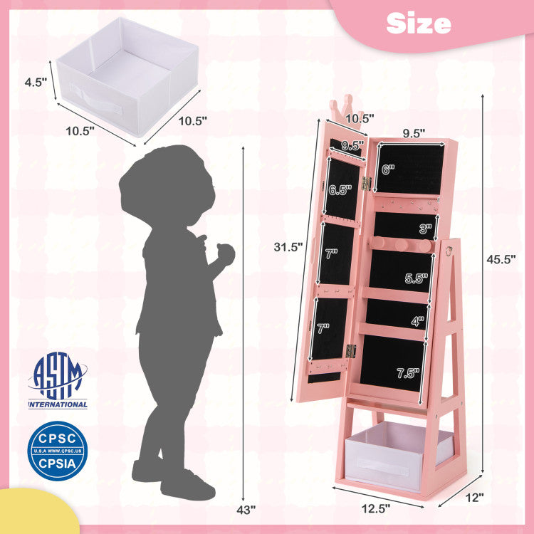 Full-Length Kids Jewelry Armoire Cabinet with Storage – Free-Standing Design