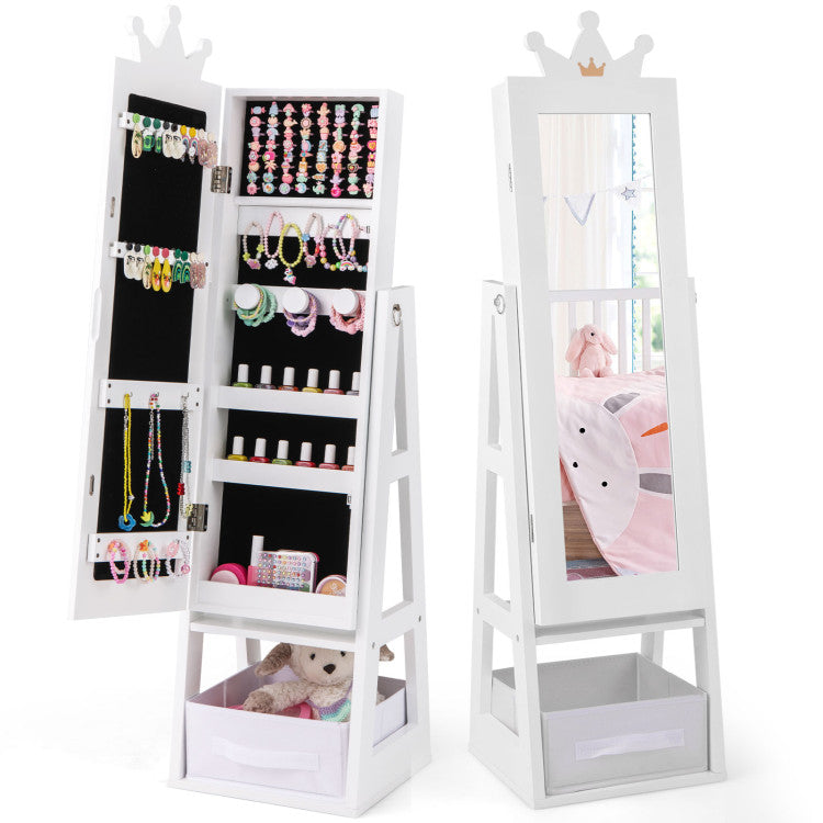 Full-Length Kids Jewelry Armoire Cabinet with Storage – Free-Standing Design