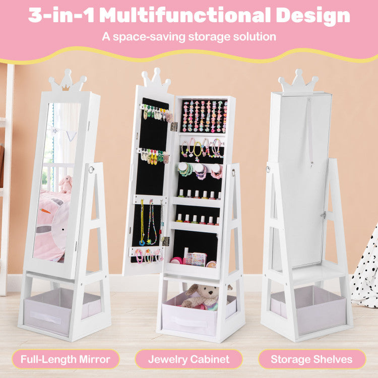 Full-Length Kids Jewelry Armoire Cabinet with Storage – Free-Standing Design