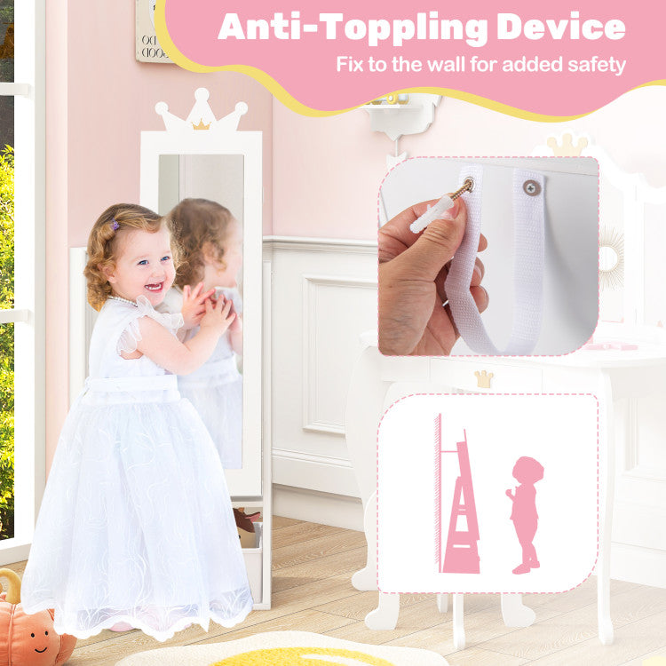 Full-Length Kids Jewelry Armoire Cabinet with Storage – Free-Standing Design