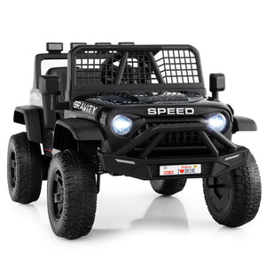 Black toy truck with 'Gravity' and 'Speed' branding on a white background