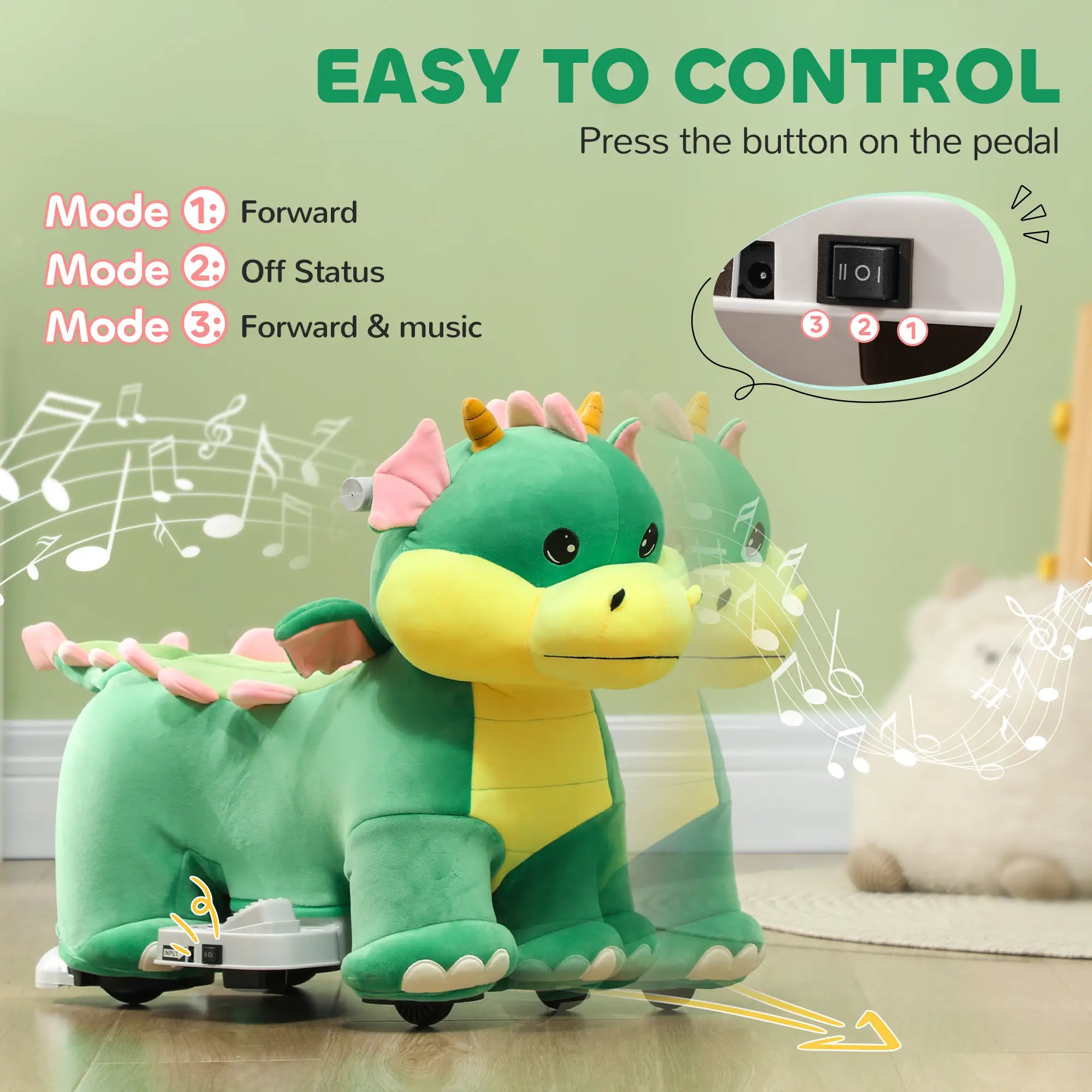 Kids electric animal ride-on toy with safe low-speed forward motion