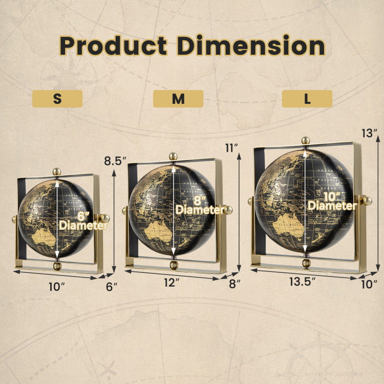 Geographic World Globe with Clear Printing and Square Frame