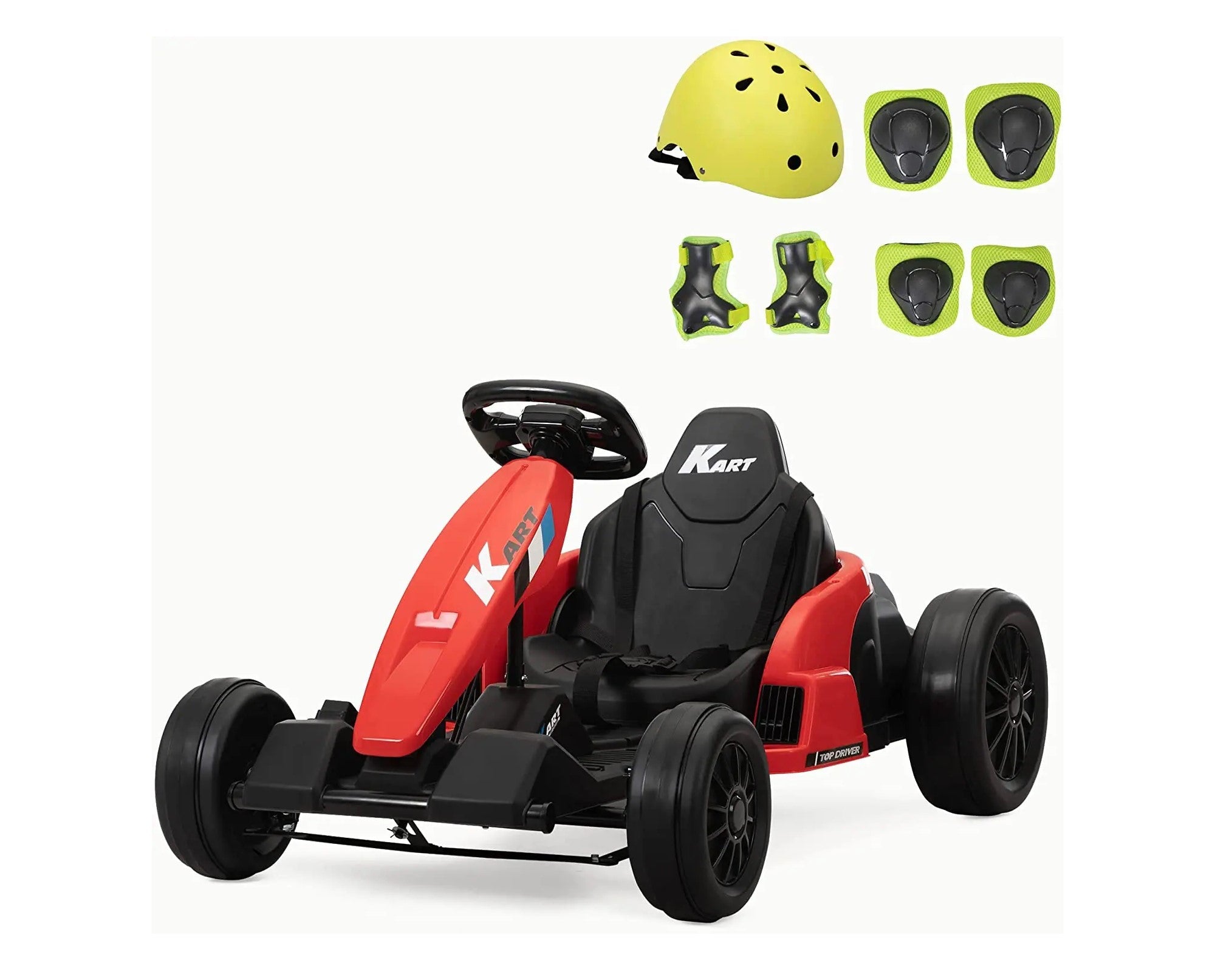 Tobbi 24V Electric Kids Go Kart, Battery Powered Drift Racing Ride On Toy Car with Protective Suits - kids electric Go Kart, children's toy Go Kart Red