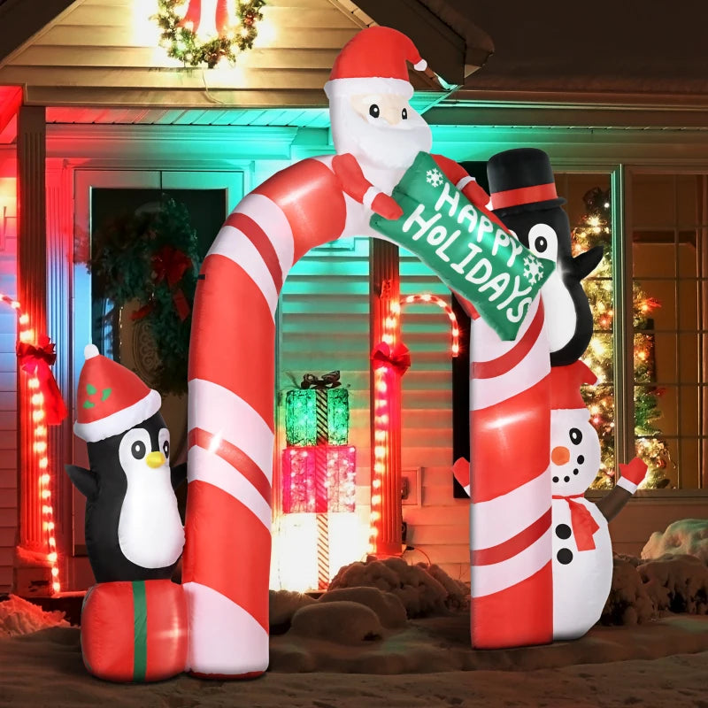 HOMCOM 10ft Christmas Inflatable Archway with Santa & Penguin | LED Outdoor Decor