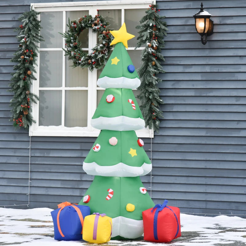 HOMCOM 6FT Christmas Inflatable Tree w/ LED Lights & Presents | Outdoor Yard Decor