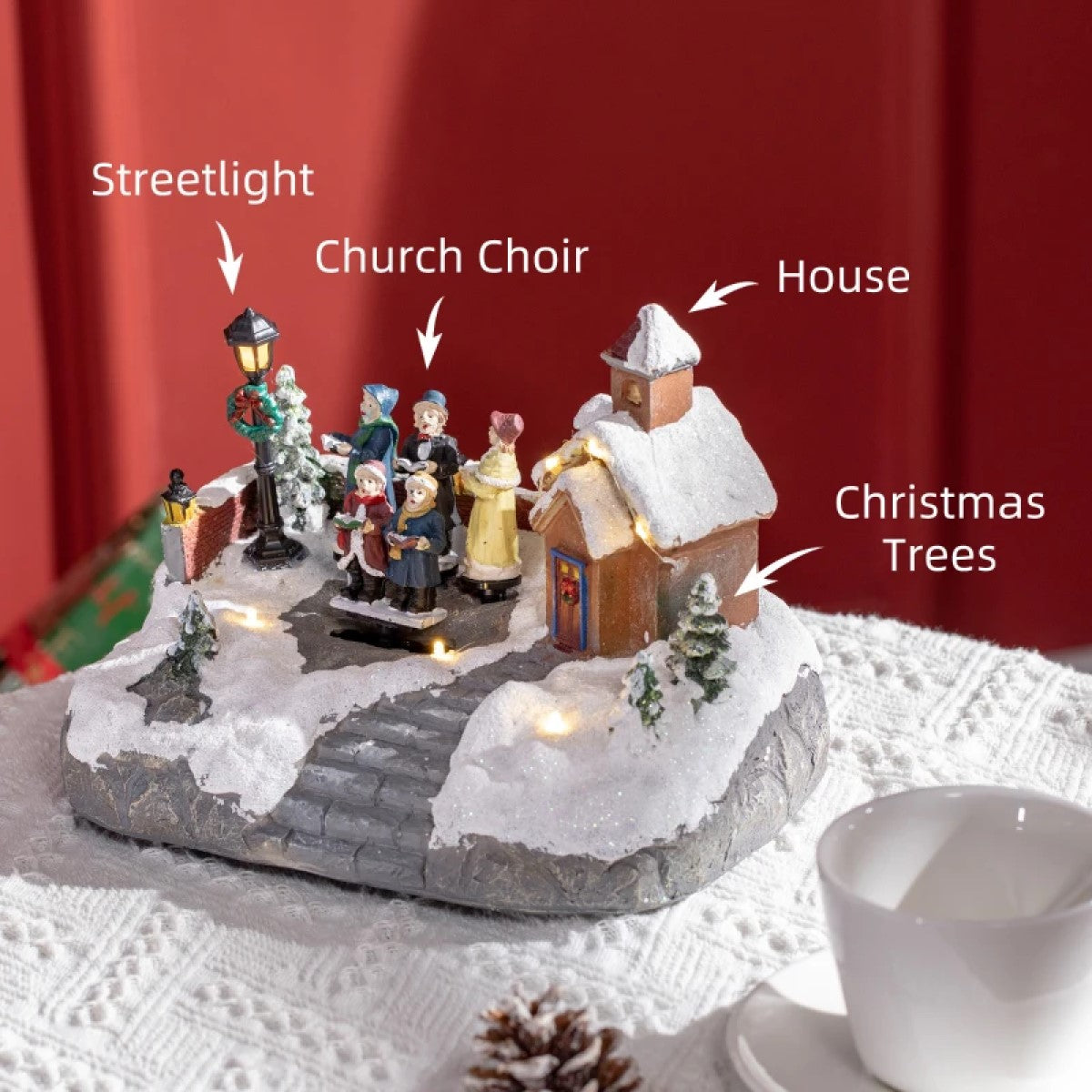 HOMCOM Animated Christmas Village Set with LED Lights & Choir - Battery Operated Decor