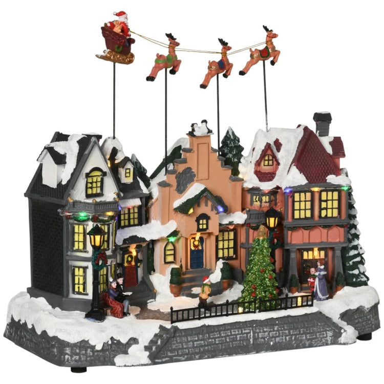 HOMCOM Animated Christmas Village Set with Santa, Deer, LED Lights, Battery Operated