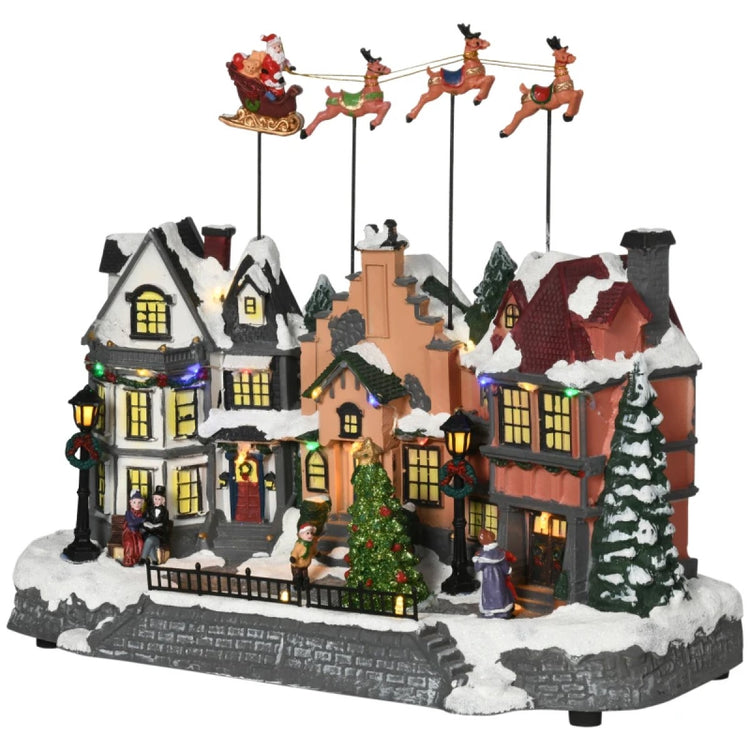 HOMCOM Animated Christmas Village Set with Santa, Deer, LED Lights, Battery Operated