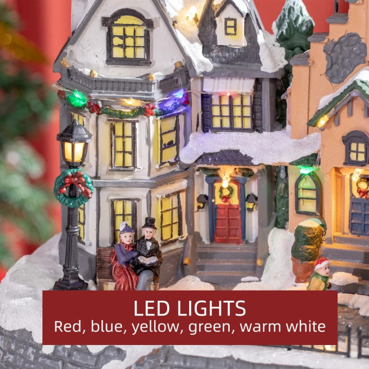 HOMCOM Animated Christmas Village Set with Santa, Deer, LED Lights, Battery Operated