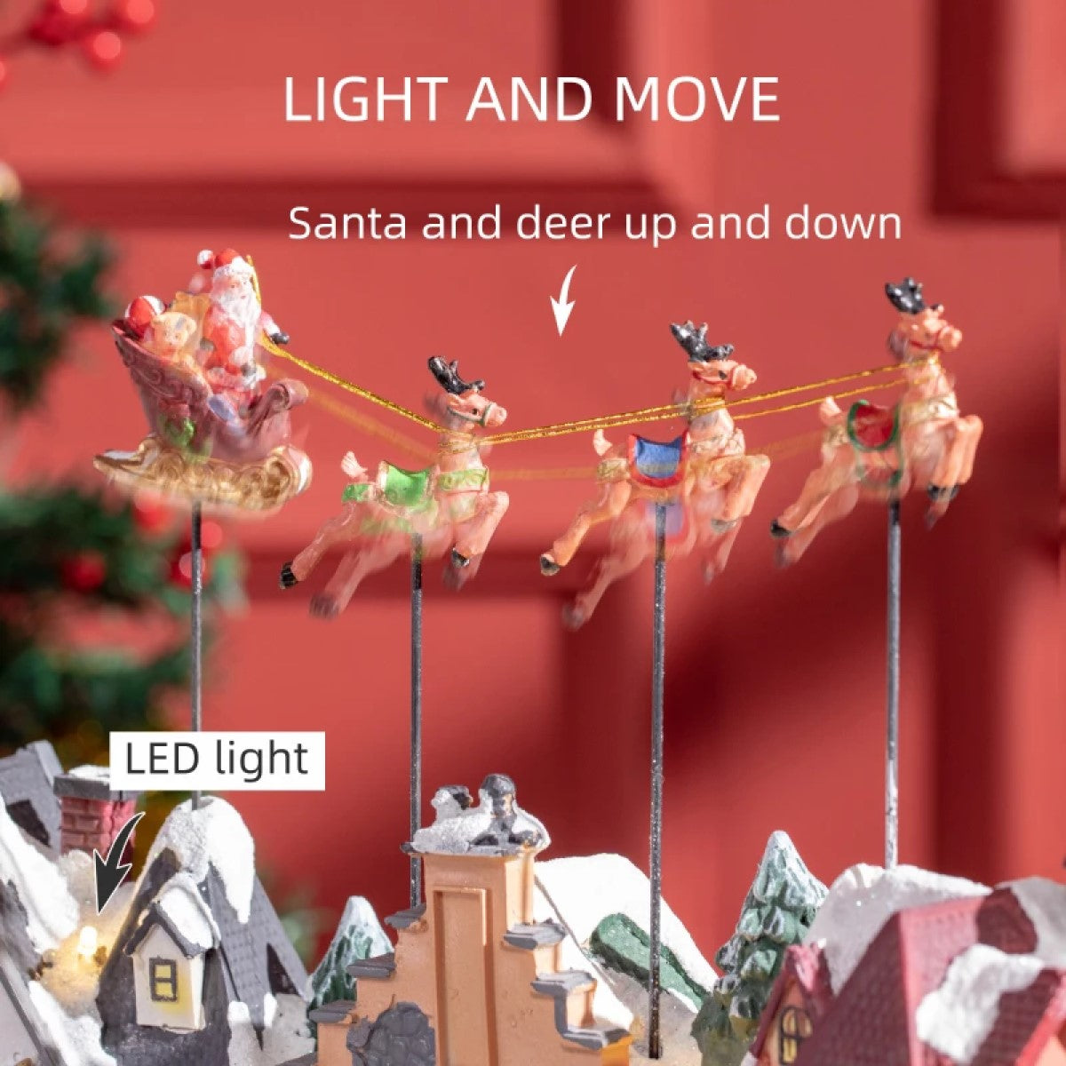 HOMCOM Animated Christmas Village Set with Santa, Deer, LED Lights, Battery Operated