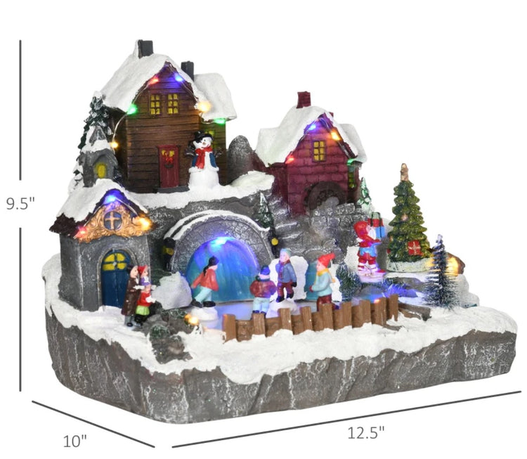 HOMCOM Animated Christmas Village with Skating Pond and Multicolored LED Lights