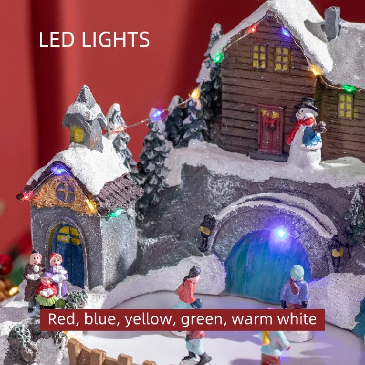 HOMCOM Animated Christmas Village with Skating Pond and Multicolored LED Lights