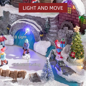 HOMCOM Animated Christmas Village with Skating Pond and Multicolored LED Lights