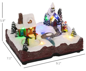 HOMCOM LED Christmas Village Houses with Music & Rotating Ice Skaters, Battery Operated