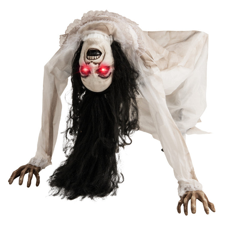 Crawling Woman Ghost Animatronic for Halloween – LED Eyes & Sound Activated