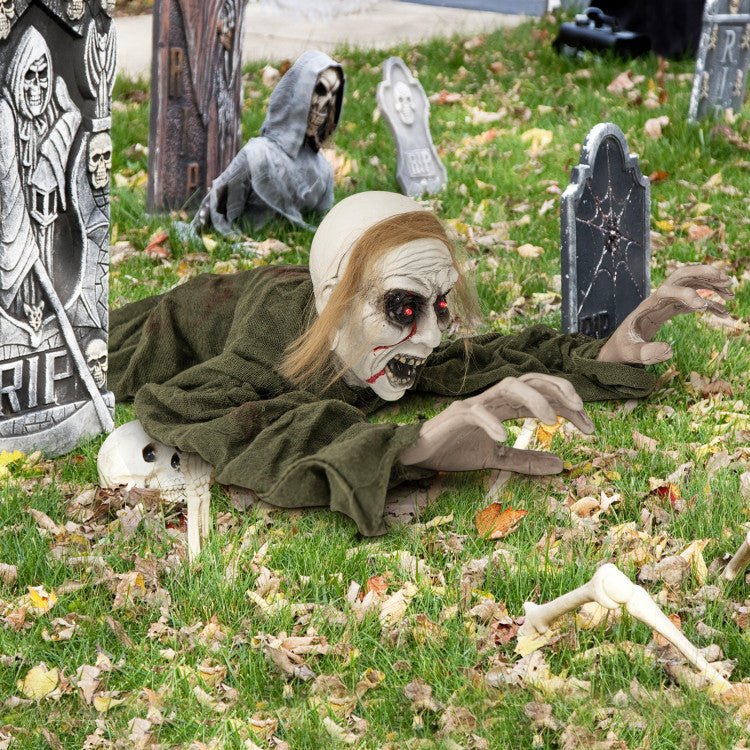 Climbing Zombie Groundbreaker Halloween Decoration with Light-Up Eyes & Sounds
