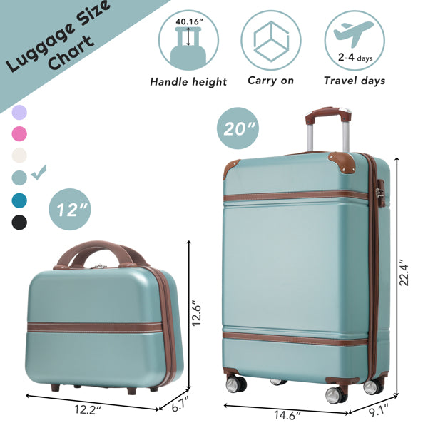 20" Hardside Luggage & Cosmetic Case Set, 2-Piece Lightweight Suitcase with Spinner Wheels, Carry-On