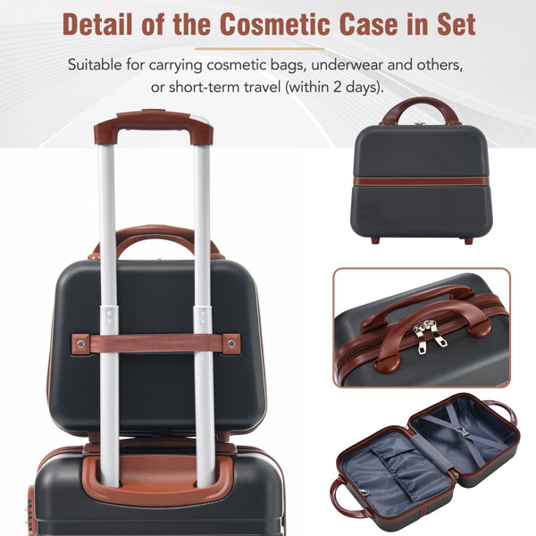 20" Hardside Luggage & Cosmetic Case Set, 2-Piece Lightweight Suitcase with Spinner Wheels, Carry-On