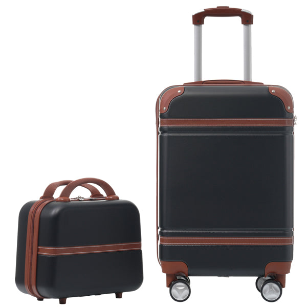 20" Hardside Luggage & Cosmetic Case Set, 2-Piece Lightweight Suitcase with Spinner Wheels, Carry-On