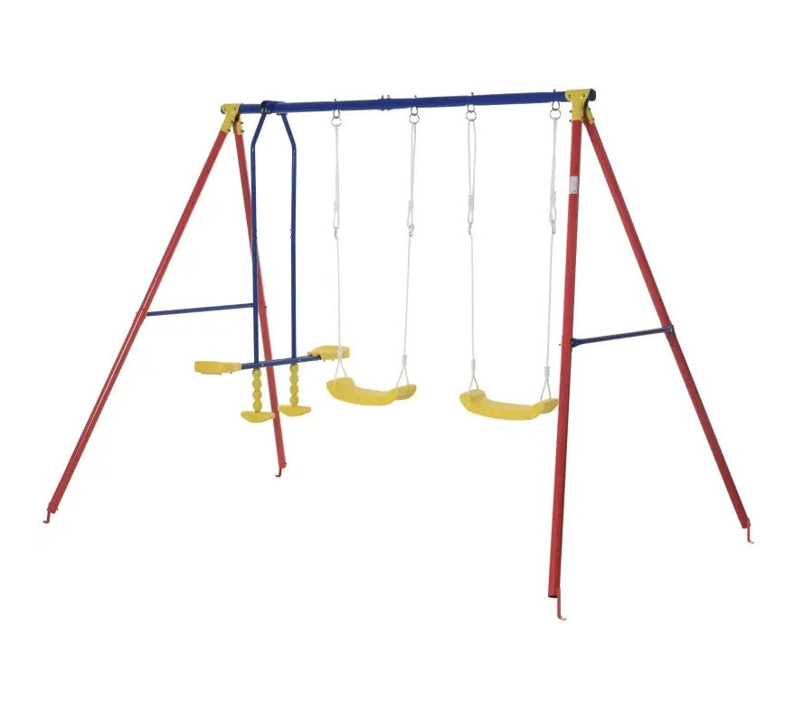 Heavy-Duty Metal Swing Set with Glider, 2 Adjustable Swings, A-Frame for Backyard