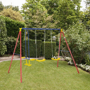 Heavy-Duty Metal Swing Set with Glider, 2 Adjustable Swings, A-Frame for Backyard