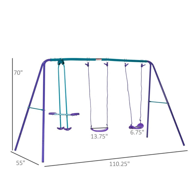 Heavy Duty Metal Swing Set with Glider, 2 Adjustable Swings, A-Frame for Backyard Play