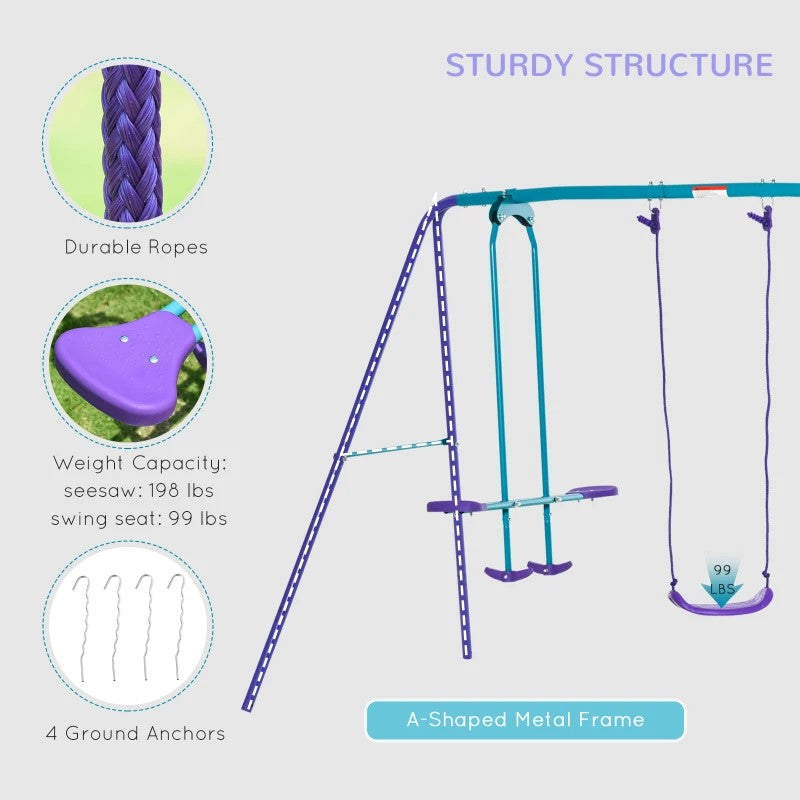 Heavy Duty Metal Swing Set with Glider, 2 Adjustable Swings, A-Frame for Backyard Play