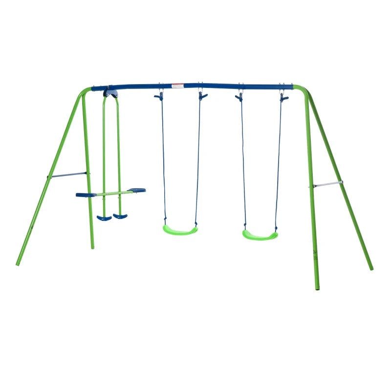 Heavy Duty Metal Swing Set with Glider, 2 Adjustable Swings, A-Frame for Backyard Play