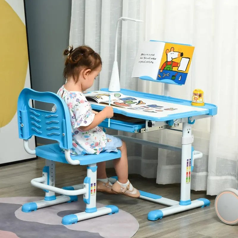 Height Adjustable Kids Desk & Chair Set with Tilt Desktop, LED Light & Storage