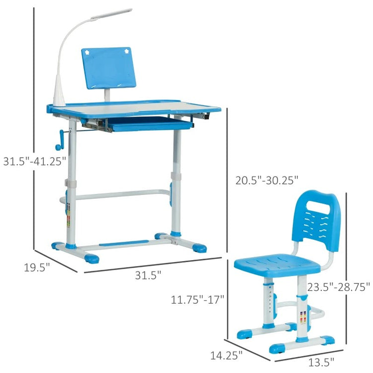 Height Adjustable Kids Desk & Chair Set with Tilt Desktop, LED Light & Storage