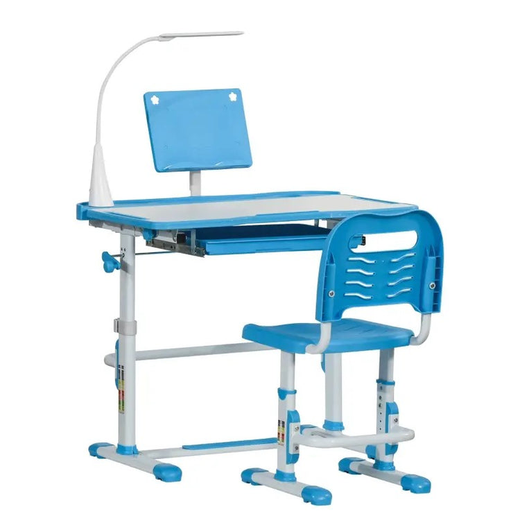 Height Adjustable Kids Desk & Chair Set with Tilt Desktop, LED Light & Storage