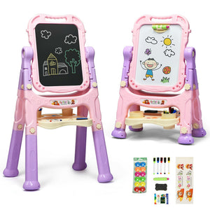 Height Adjustable Kids' Art Easel with Magnetic Double-Sided Board