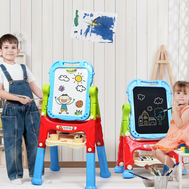 Height Adjustable Kids' Art Easel with Magnetic Double-Sided Board