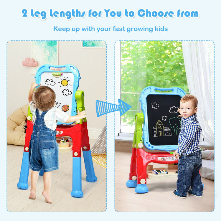 Height Adjustable Kids' Art Easel with Magnetic Double-Sided Board