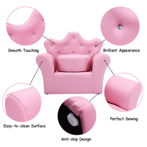 Pink children's chair with features highlighted on a white background