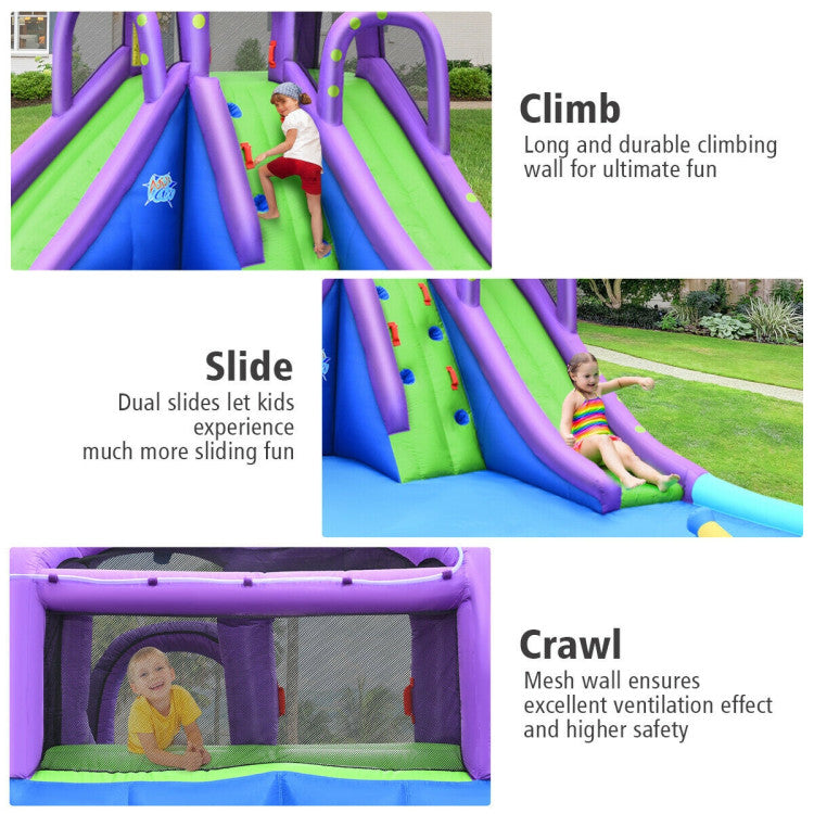 pink bounce house with blower