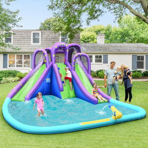 pink bounce house with blower