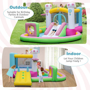 Kids playing basketball on inflatable bounce house