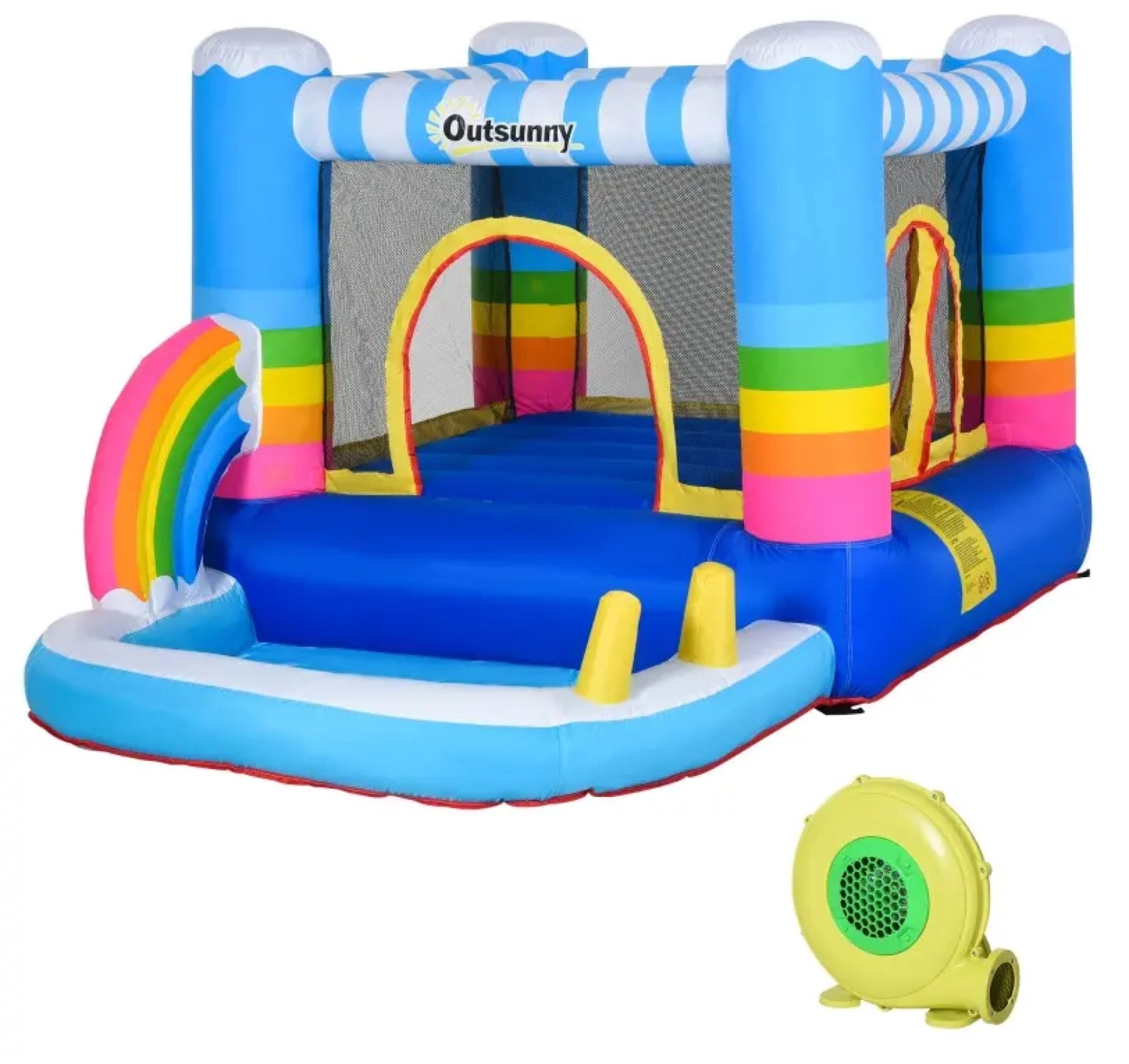 Jumping Castle Inflatable Bounce House with Trampoline, Storage Bag & Air Blower, Enough for 3 Kids