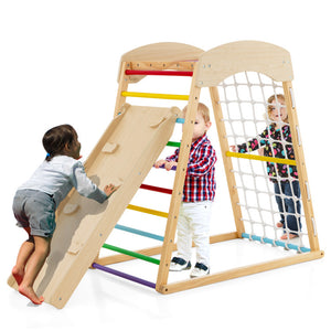 6-in-1 Jungle Gym Wooden Indoor Playground | Double-Sided Ramp & Monkey Bars for Kids