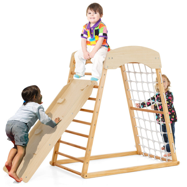 6-in-1 Jungle Gym Wooden Indoor Playground | Double-Sided Ramp & Monkey Bars for Kids