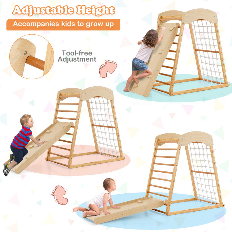 6-in-1 Jungle Gym Wooden Indoor Playground | Double-Sided Ramp & Monkey Bars for Kids