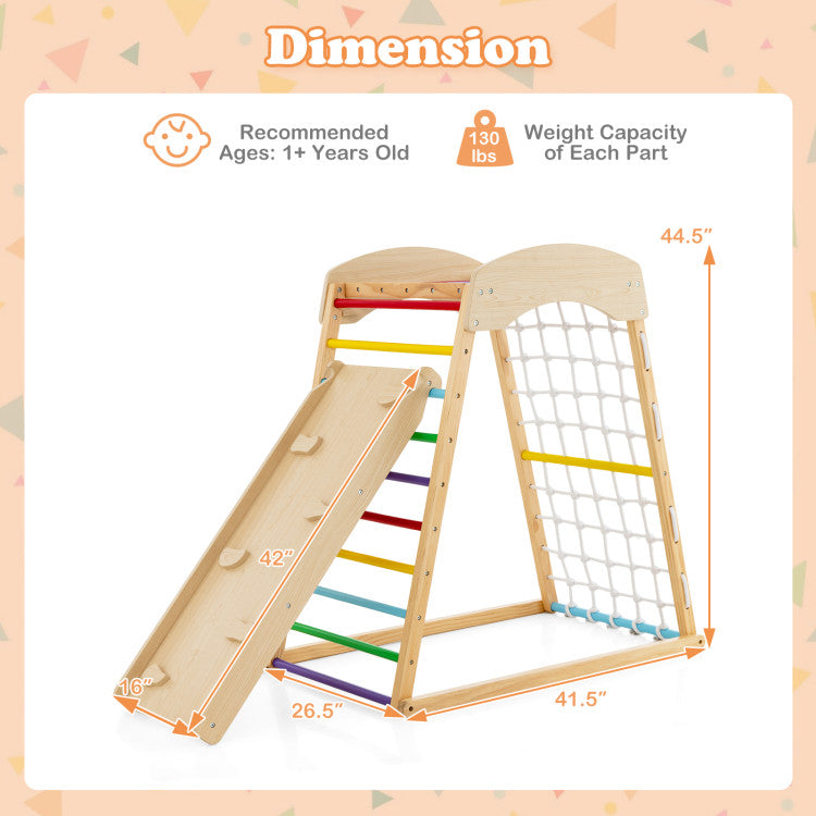 6-in-1 Jungle Gym Wooden Indoor Playground | Double-Sided Ramp & Monkey Bars for Kids
