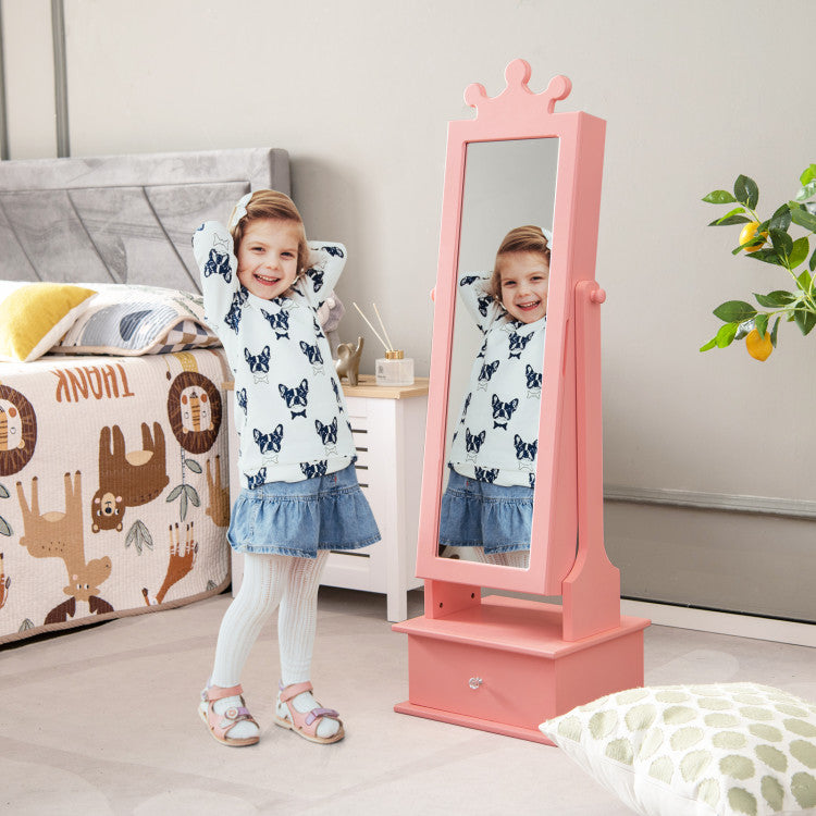 2-in-1 Kids Jewelry Armoire with Full-Length Mirror, Storage Drawers, and Play Space