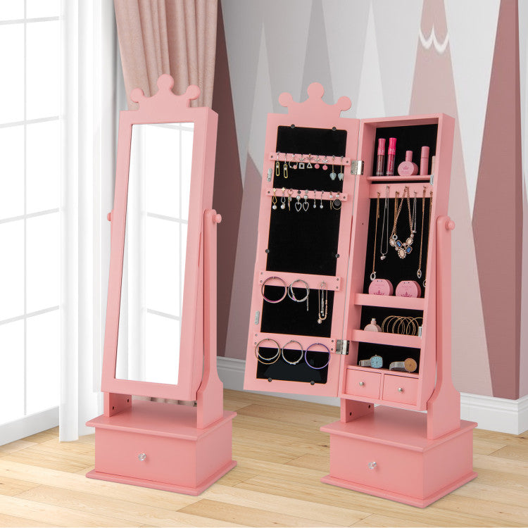 2-in-1 Kids Jewelry Armoire with Full-Length Mirror, Storage Drawers, and Play Space
