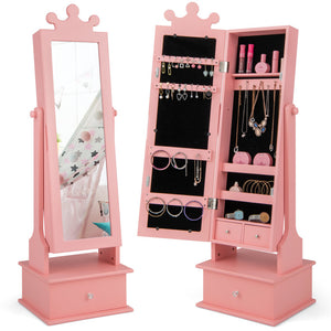 2-in-1 Kids Jewelry Armoire with Full-Length Mirror, Storage Drawers, and Play Space
