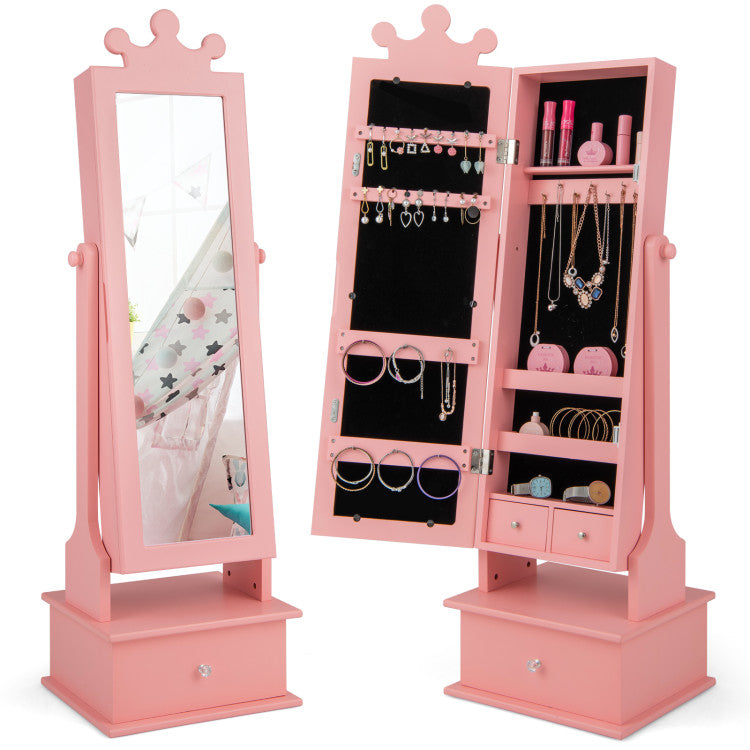 2-in-1 Kids Jewelry Armoire with Full-Length Mirror, Storage Drawers, and Play Space