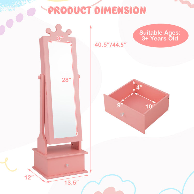 2-in-1 Kids Jewelry Armoire with Full-Length Mirror, Storage Drawers, and Play Space